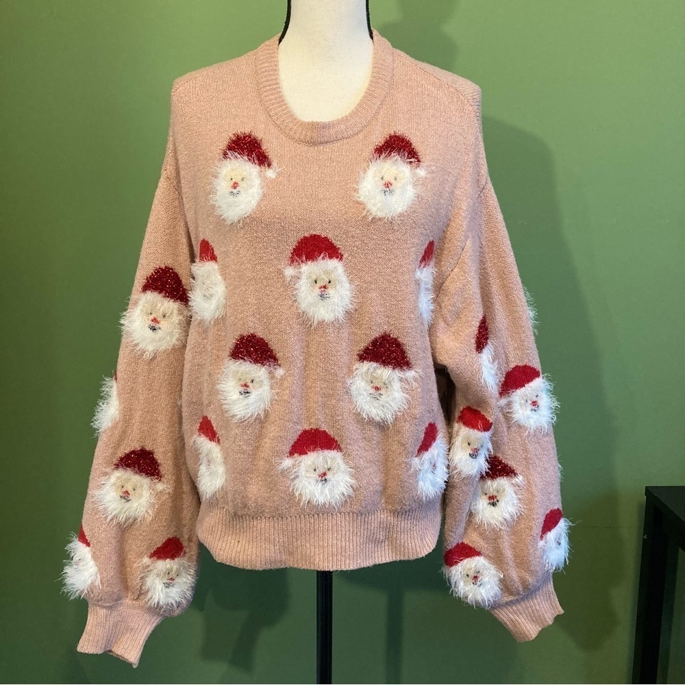 Urban Heritage Pink and White Santa Pattern Sweater